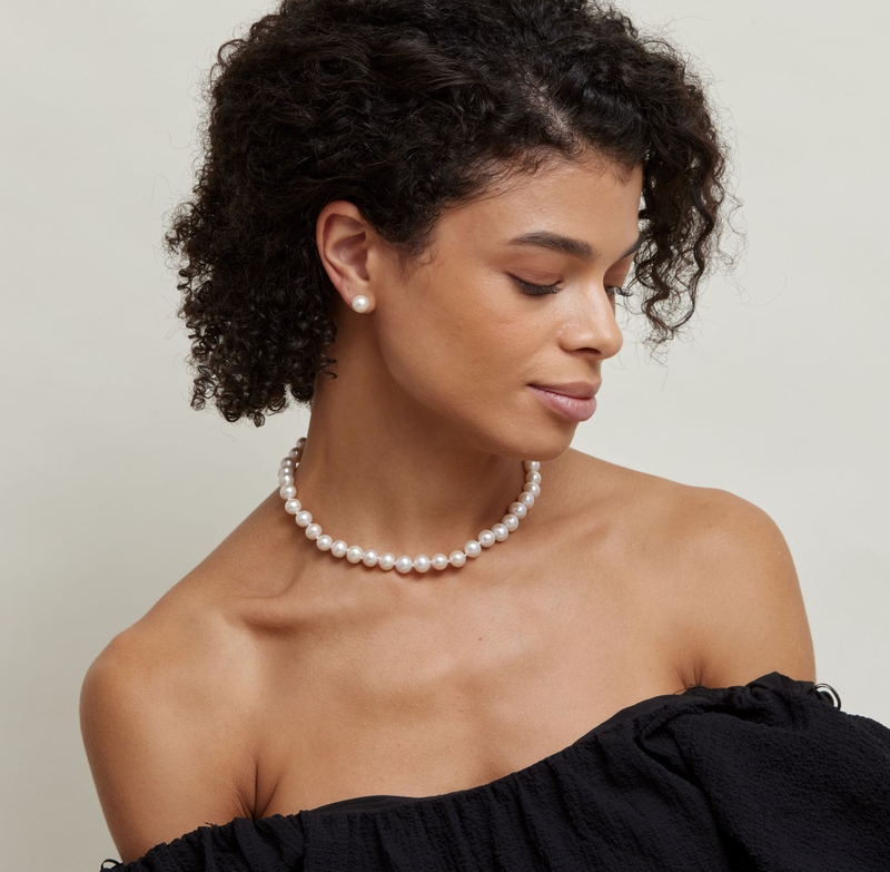8.5-9.5mm Freshwater Pearl Necklace & Earrings - Model Image