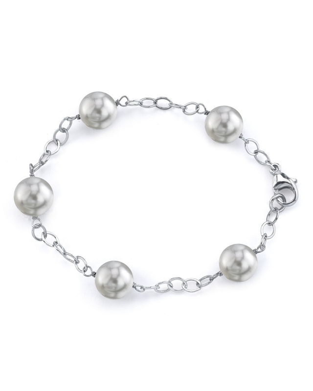 8.5-9.0mm Japanese Akoya White Round Pearl Four Link Tincup Bracelet - AAA Quality