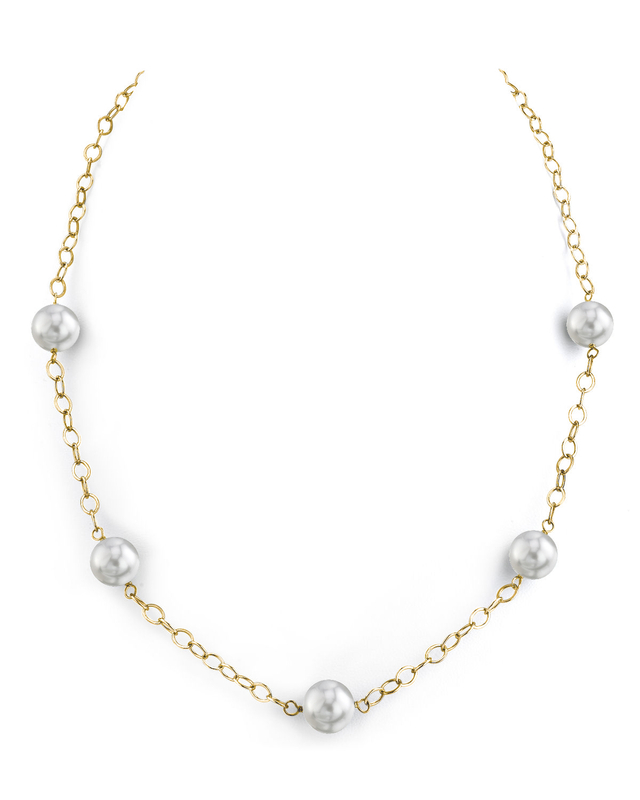 8.5-9.0mm Japanese Akoya Round Pearl Four Link Tincup Necklace - AAA Quality - Model Image