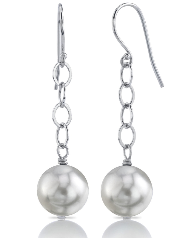 14K Gold 8.5-9.0mm Japanese Akoya Round Pearl Dangling Tincup Earrings - AAA Quality
