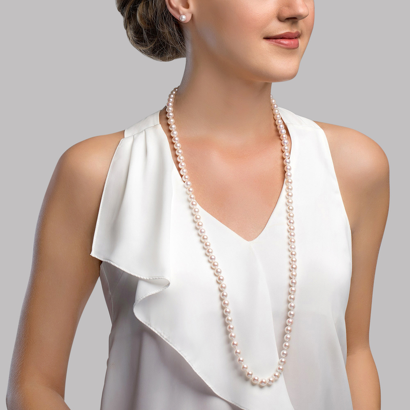 6.0-6.5mm Opera Length Japanese Akoya Pearl Necklace - Model Image