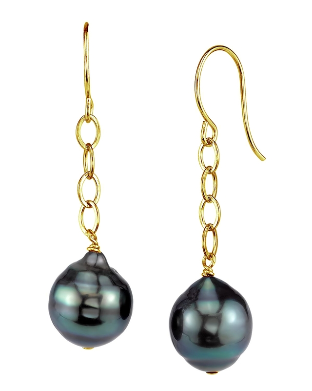 Tahitian South Sea Baroque Pearl Dangling Tincup Earrings - Secondary Image