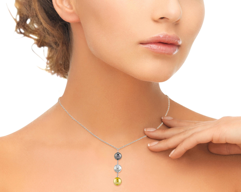 South Sea Multicolor Pearl Triple Drop Pearl Pendant - Model Image