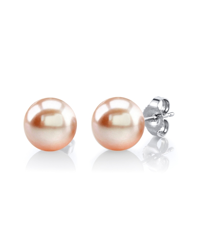 7mm Peach Freshwater Round Pearl Stud Earrings
