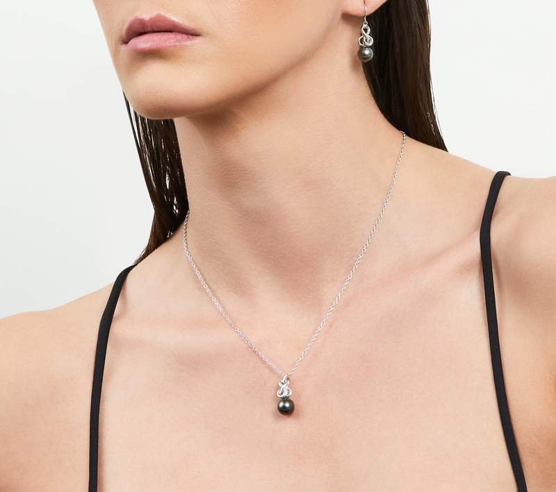 Model is wearing Adrian Pendant with 8-9mm AAAA quality pearls