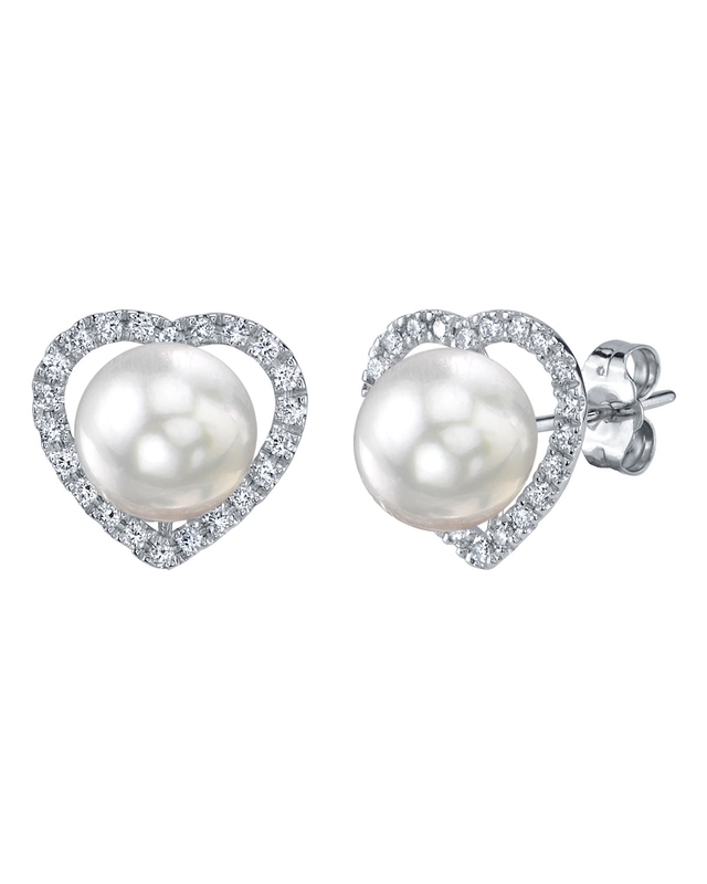 White South Sea Pearl & Diamond Heart Amour Earrings