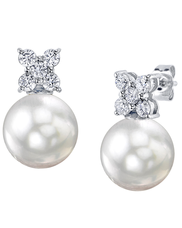 White South Sea Pearl & Diamond Dahlia Earrings