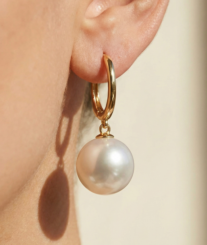 South Sea Pearl Huggie Tania Earrings - Secondary Image