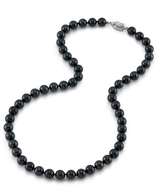 7.5-8.0mm Japanese Akoya Black Pearl Necklace- AAA Quality