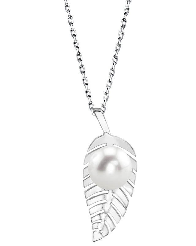 14K Gold Freshwater Pearl Leaf Pendant