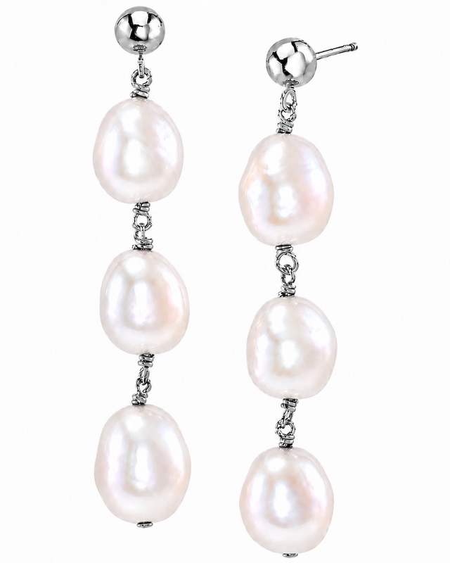 Japanese White Akoya Baroque Pearl Becca Earrings - Secondary Image