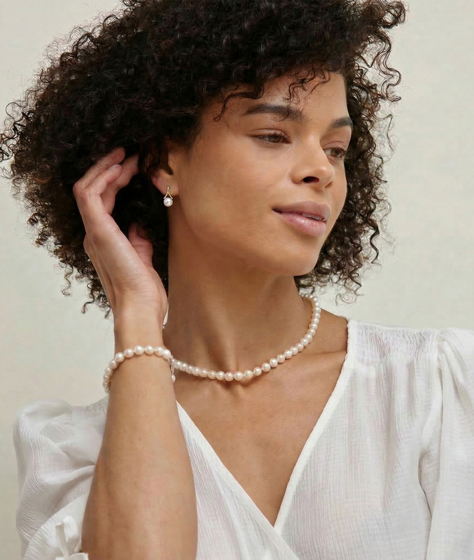 Freshwater Pearl Lindsey Earrings - Model Image