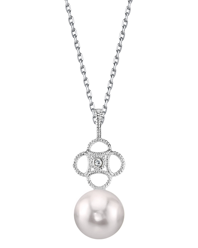 14K Gold Akoya Pearl & Diamond Lacy Pendant