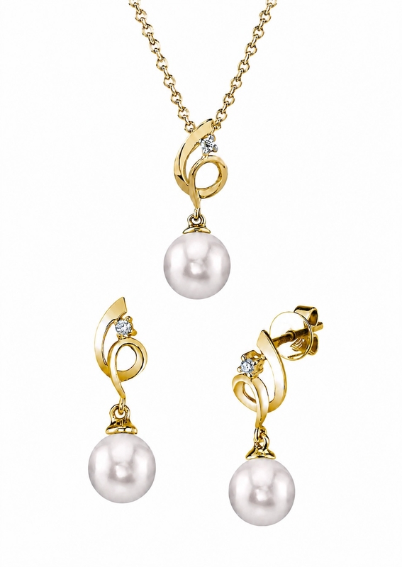 14K Gold Akoya Pearl & Diamond Symphony Pendant & Earring Set