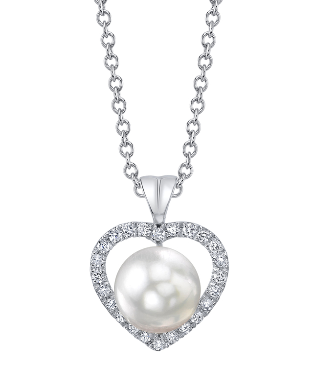 White South Sea Pearl & Diamond Heart Amour Pendant