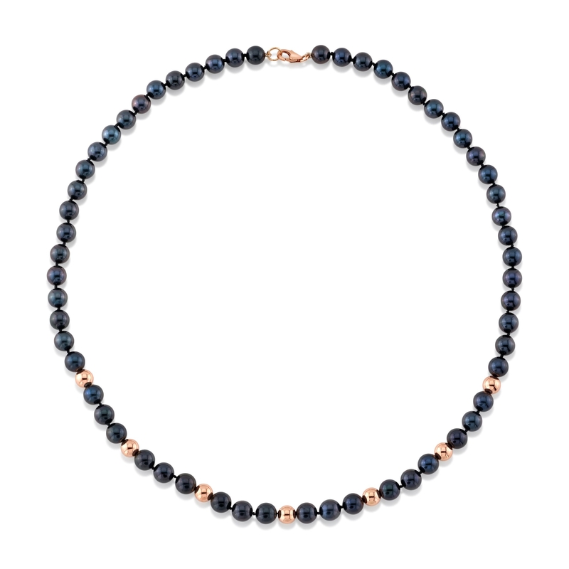7.5-8.0mm Black Freshwater Cultured Pearl Corey Necklace