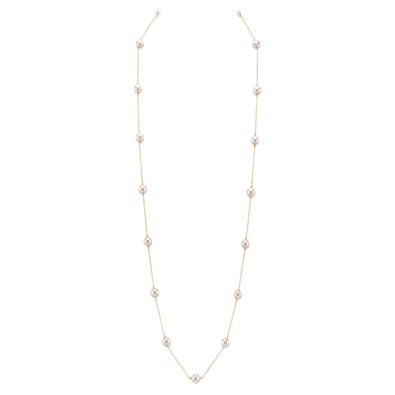 14K Gold Opera Japanese Akoya Pearl Tincup Necklace