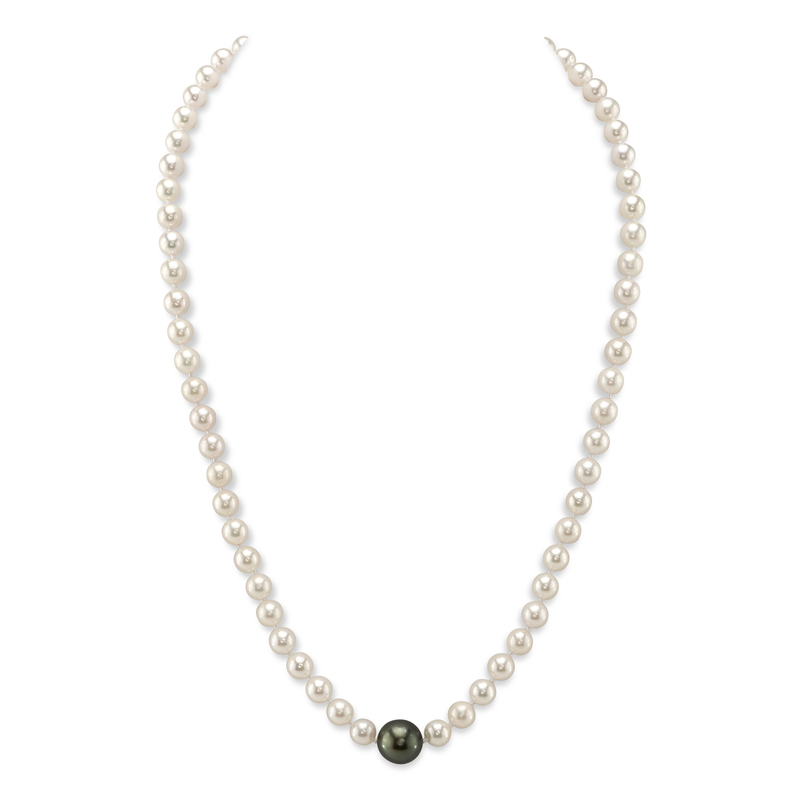 6.0-6.5mm Japanese Akoya White Pearl Necklace With Round Tahitian Center