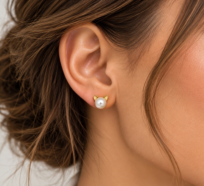 Japanese Akoya Pearl Cat Cathy Earrings - Secondary Image