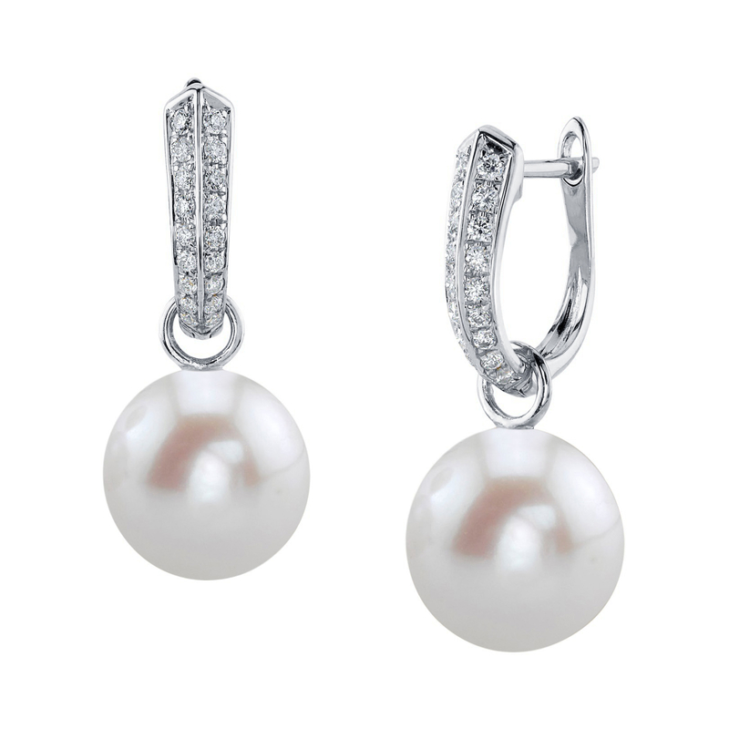 White Freshwater Pearl & Diamond Charlie Earrings