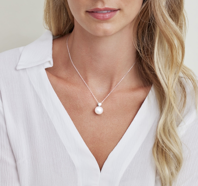 White South Sea Pearl & Diamond Dakota Pendant - Model Image