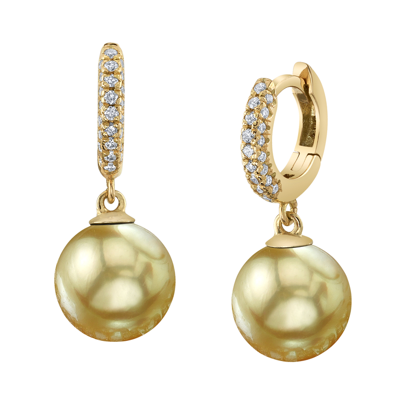 Golden South Sea Pearl & Diamond Huggie Eileen Earrings