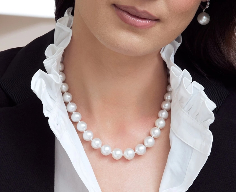 10-13mm White South Sea Pearl Necklace - AAAA Quality - Model Image