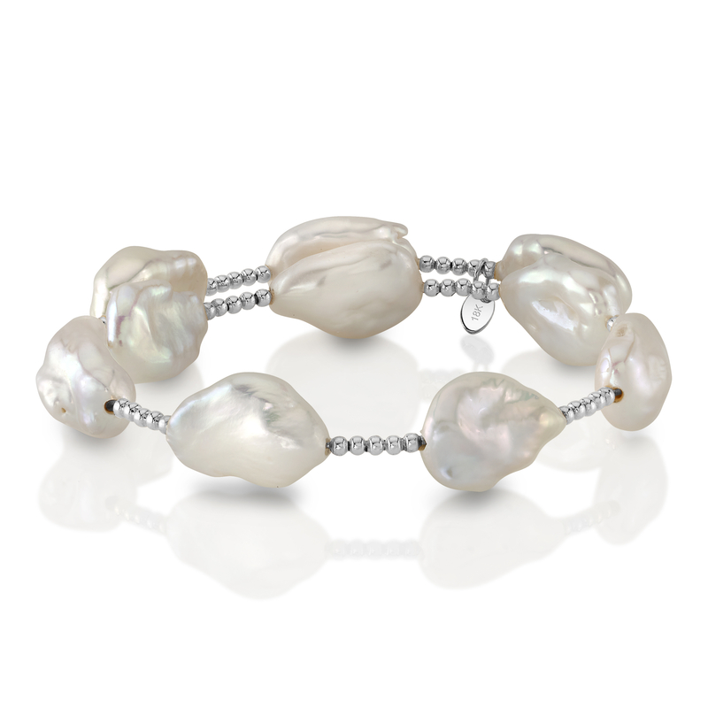 18K Gold White Freshwater Pearl Beaded Bangle Billie Bracelet