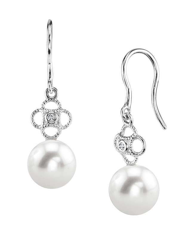 14K Gold Freshwater Pearl & Diamond Lacy Earrings