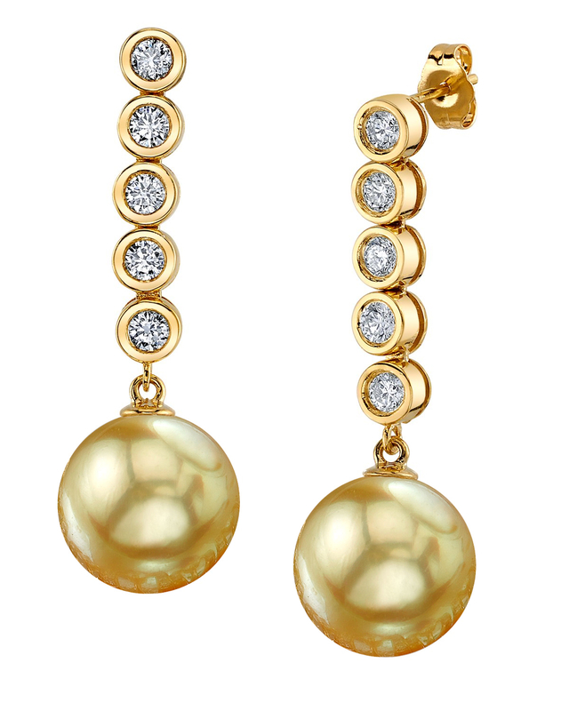 Golden South Sea Pearl & Diamond Cascade Earrings