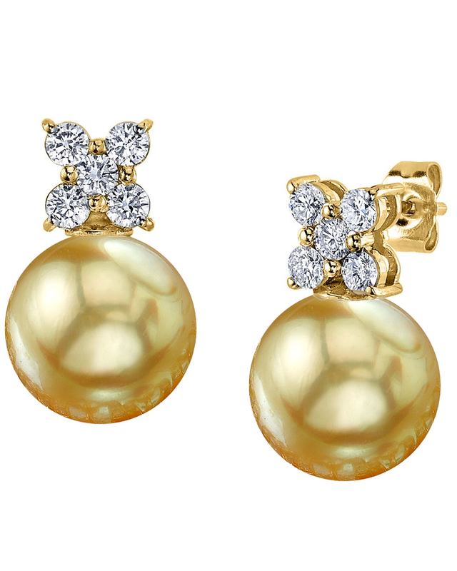 Golden South Sea Pearl & Diamond Dahlia Earrings