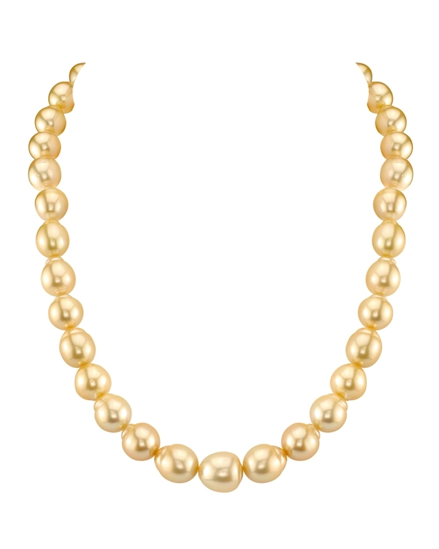 10-12mm Baroque Shaped Golden South Sea Pearl Necklace - AAA Quality