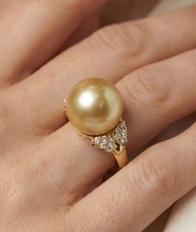 Golden South Sea Pearl & Diamond Nora Ring - Secondary Image