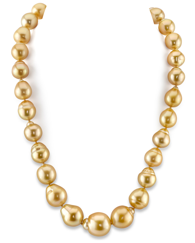 12-16mm Baroque Shaped Golden South Sea Pearl Necklace - AAA Quality
