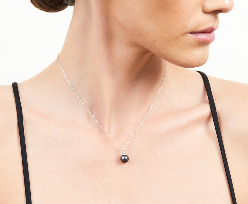 Model is wearing Hope Pendant with 9-10mm AAAA quality pearls