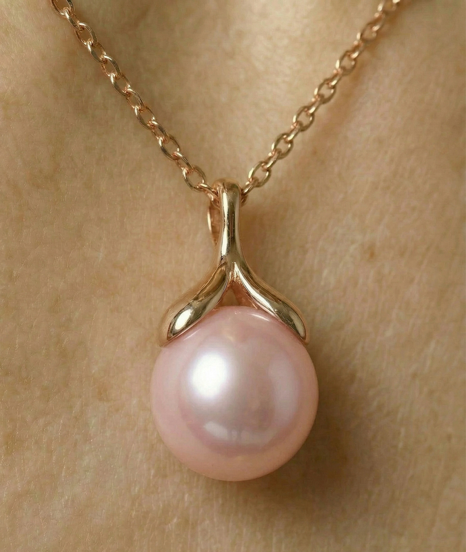 10-11mm Pink Freshwater Pearl Rose Gold Plated Olive Drop Pendant and Earrings Set - Third Image