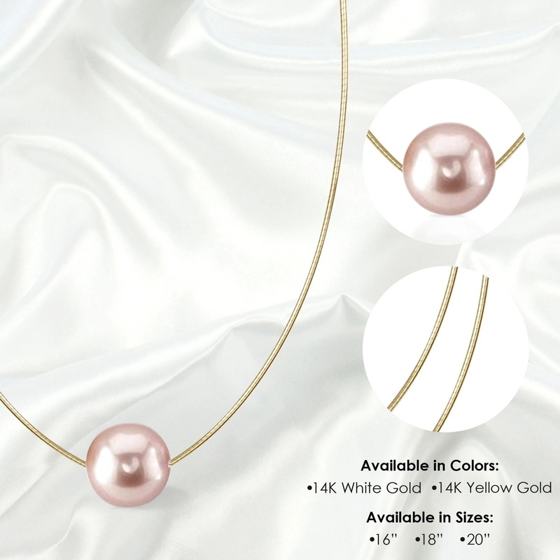 14K Round Omega Large Pink 13mm Pearl Solitaire Necklace - Secondary Image