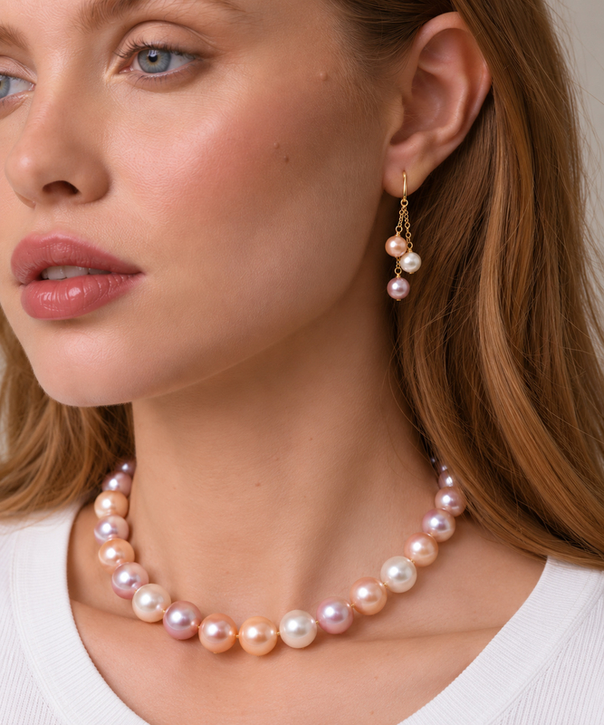 11.5-12.5mm Freshwater Multicolor Pearl Necklace - AAAA Quality - Secondary Image