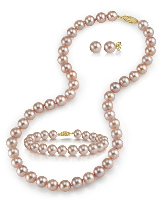 8.0-8.5mm Pink Freshwater Pearl Necklace, Bracelet & Earrings - Secondary Image