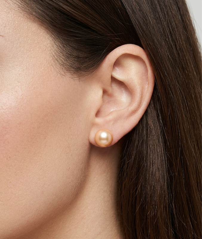 10mm Peach Freshwater Round Pearl Stud Earrings - Secondary Image