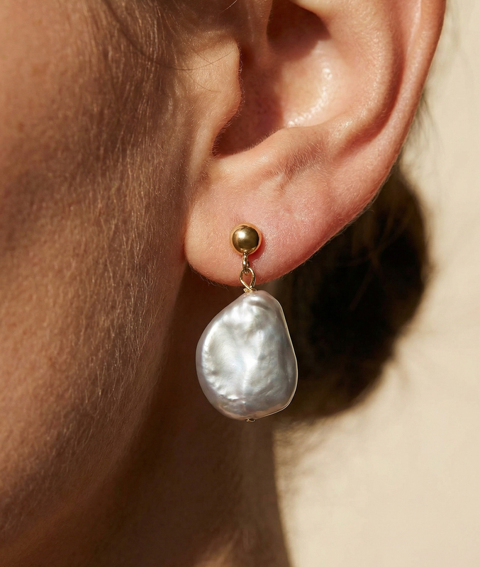 White Freshwater Baroque Pearl Alaya Earrings - Secondary Image