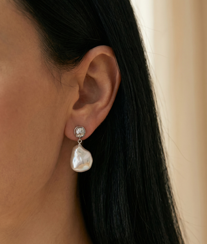 White Freshwater Baroque Pearl Bianca Earrings - Secondary Image