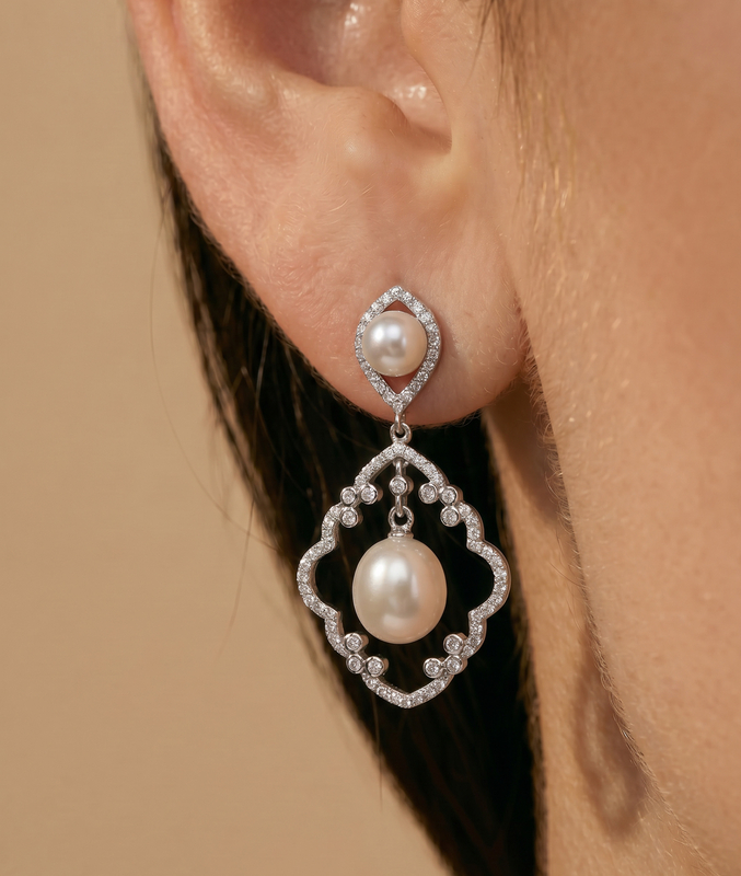 White Freshwater Pearl Elite Earrings - Secondary Image