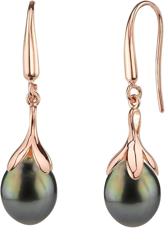 Genuine Natural AAAAA 10-11mm Tahitian Black Pearl Earrings In 14k Yellow Gold