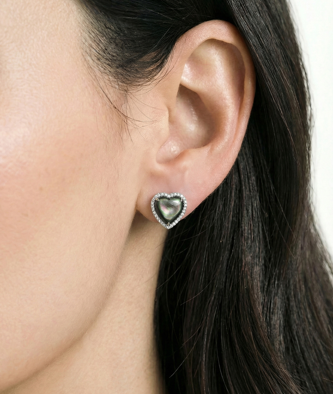 Black Mother of Pearl Heart - Shaped Ophelia Earrings - Secondary Image