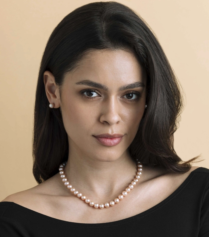 8.0-8.5mm Pink Freshwater Pearl Necklace & Earrings - Third Image