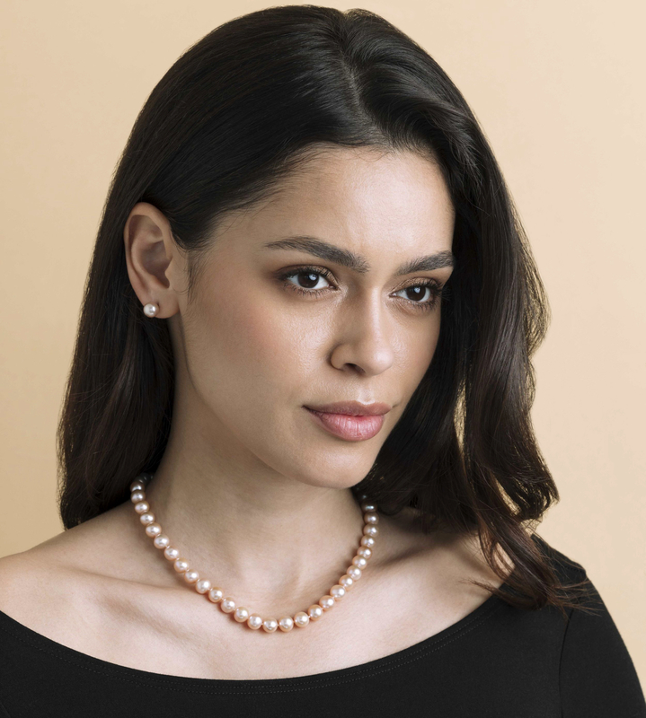 8.0-8.5mm Pink Freshwater Pearl Necklace & Earrings - Secondary Image