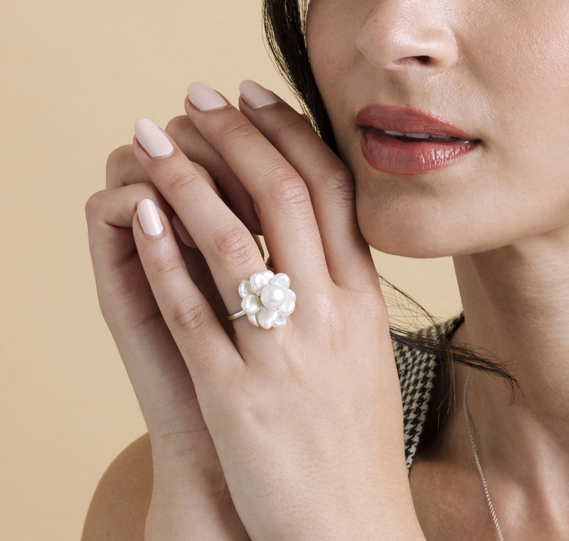 White Freshwater Cultured Keshi Pearl Ring