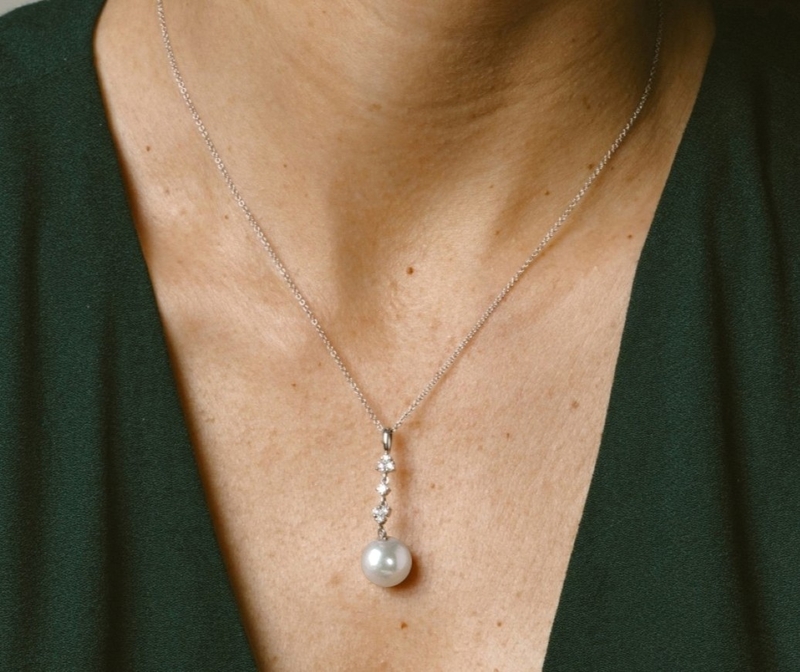 White South Sea Pearl & Lab Grown Diamond Georgia Pendant - Model Image