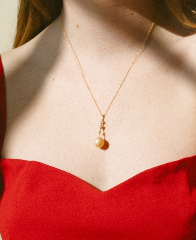 Golden South Sea Pearl & Lab Grown Diamond Georgia Pendant - Model Image